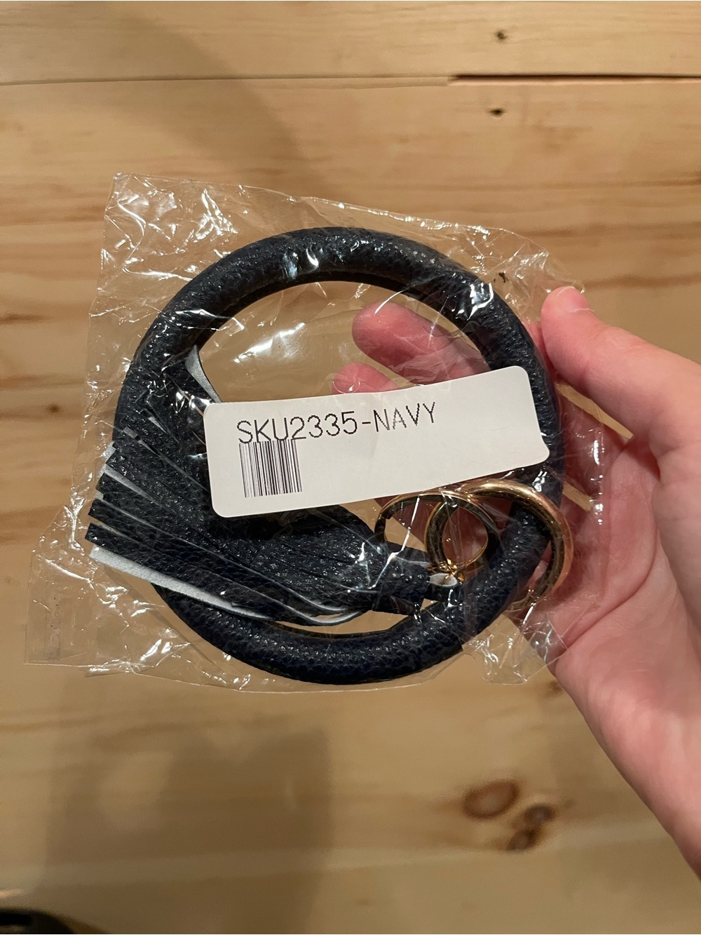 Navy Wristlet Keychain with Tassel and Gold Hardware